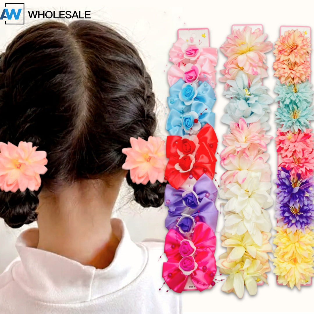 HPN-2647 (10 pcs) Tulip Ribbon Hair Clip Set