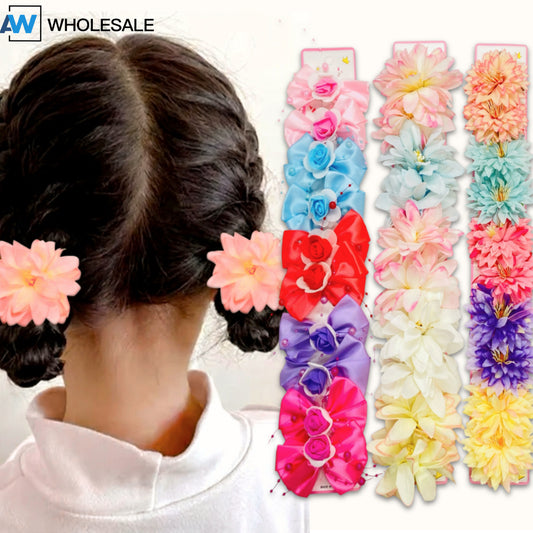 HPN-2647 (10 pcs) Tulip Ribbon Hair Clip Set
