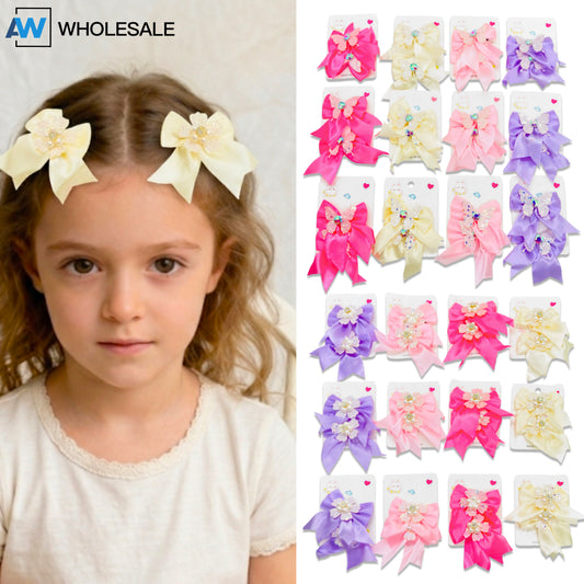 HPN-2651 (12 cards) Pearl Ribbon Hair Clip Set