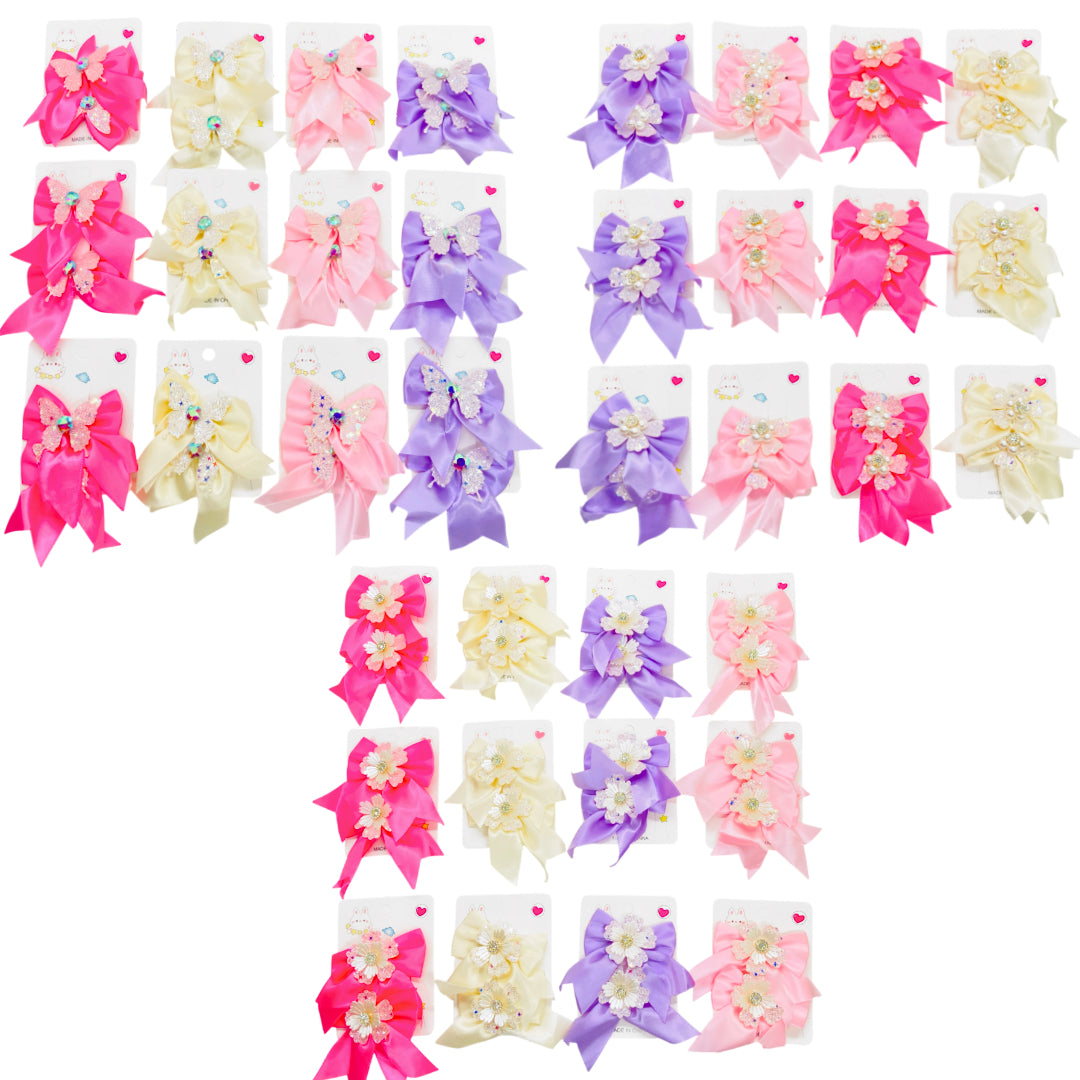 HPN-2651 (12 cards) Pearl Ribbon Hair Clip Set