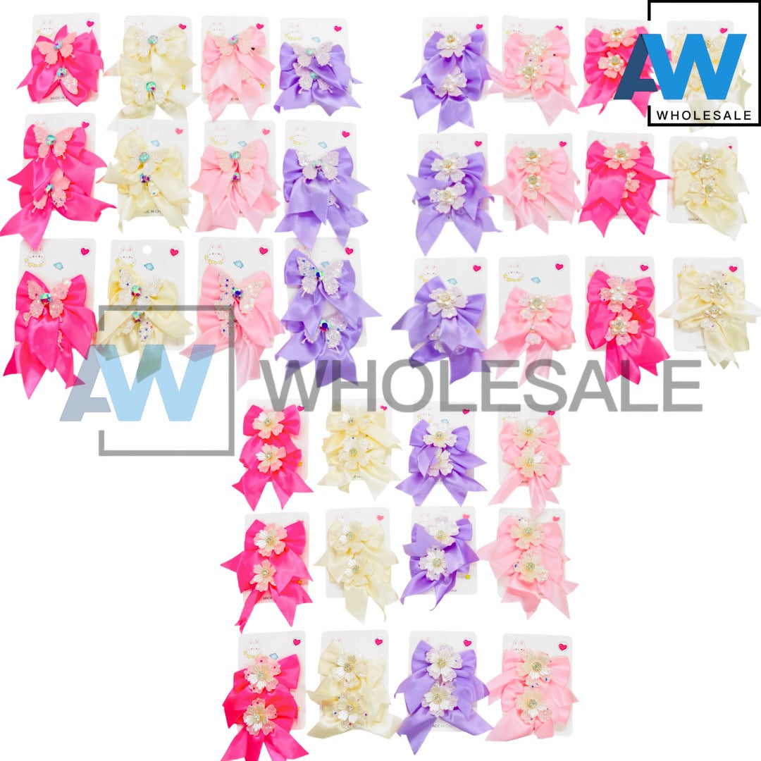HPN-2651 (12 cards) Pearl Ribbon Hair Clip Set