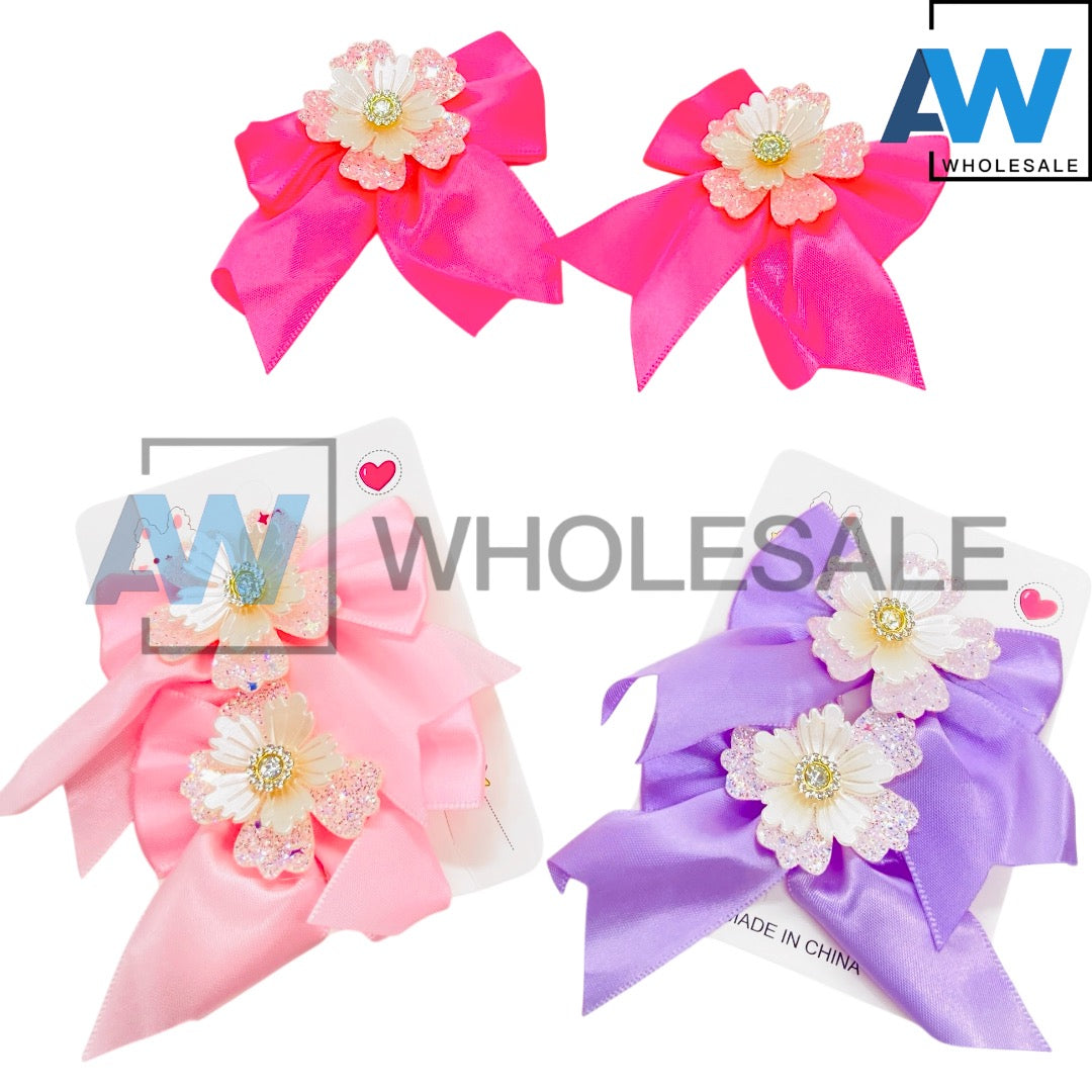 HPN-2651 (12 cards) Pearl Ribbon Hair Clip Set