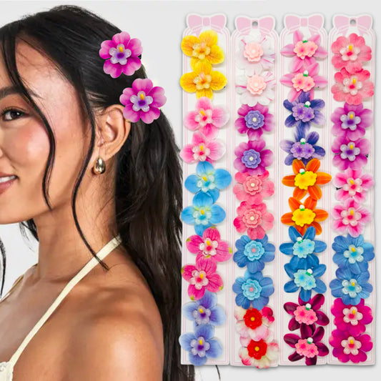 HPN-2653 (10 pcs) Double Layer Flower Hair Clip Set