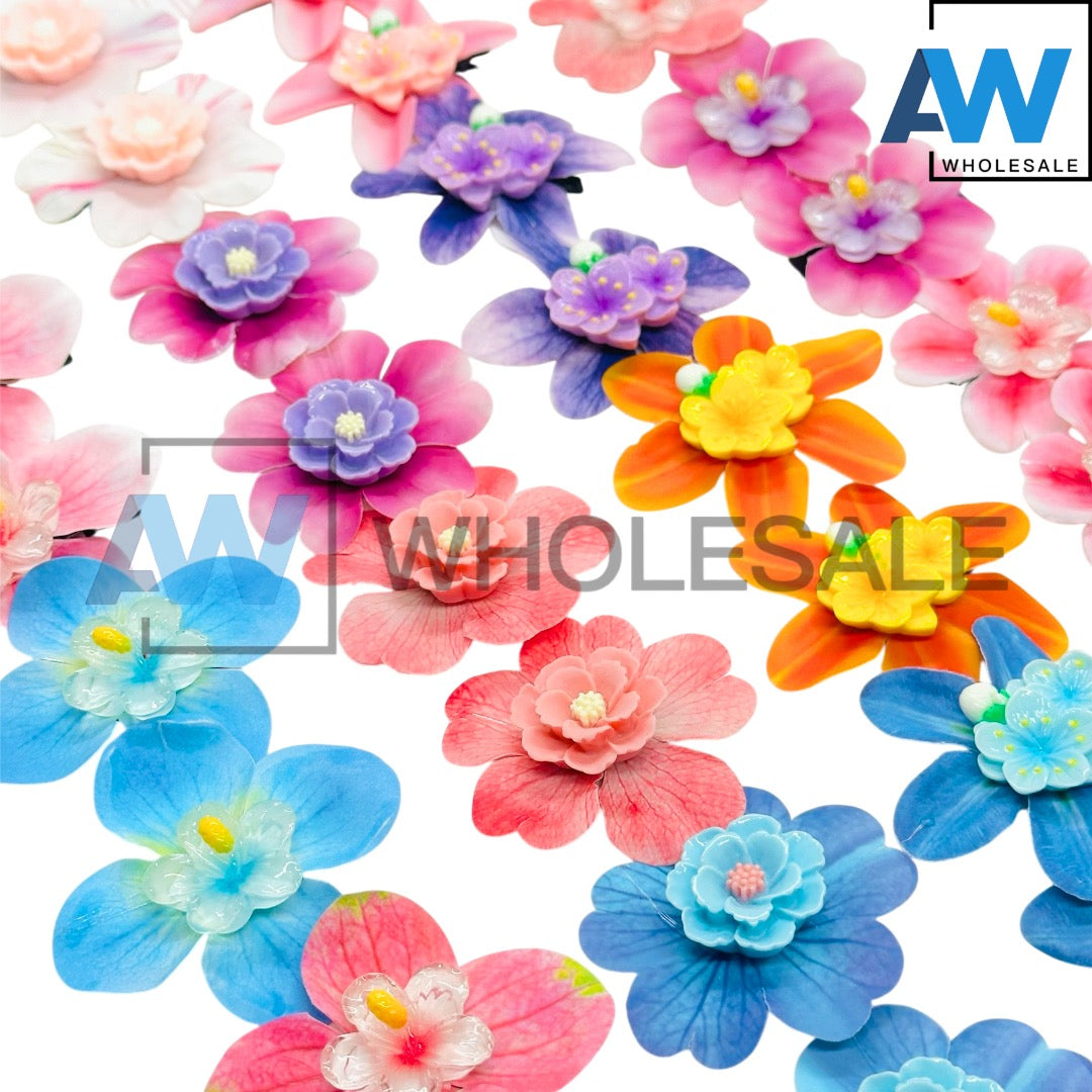 HPN-2653 (10 pcs) Double Layer Flower Hair Clip Set