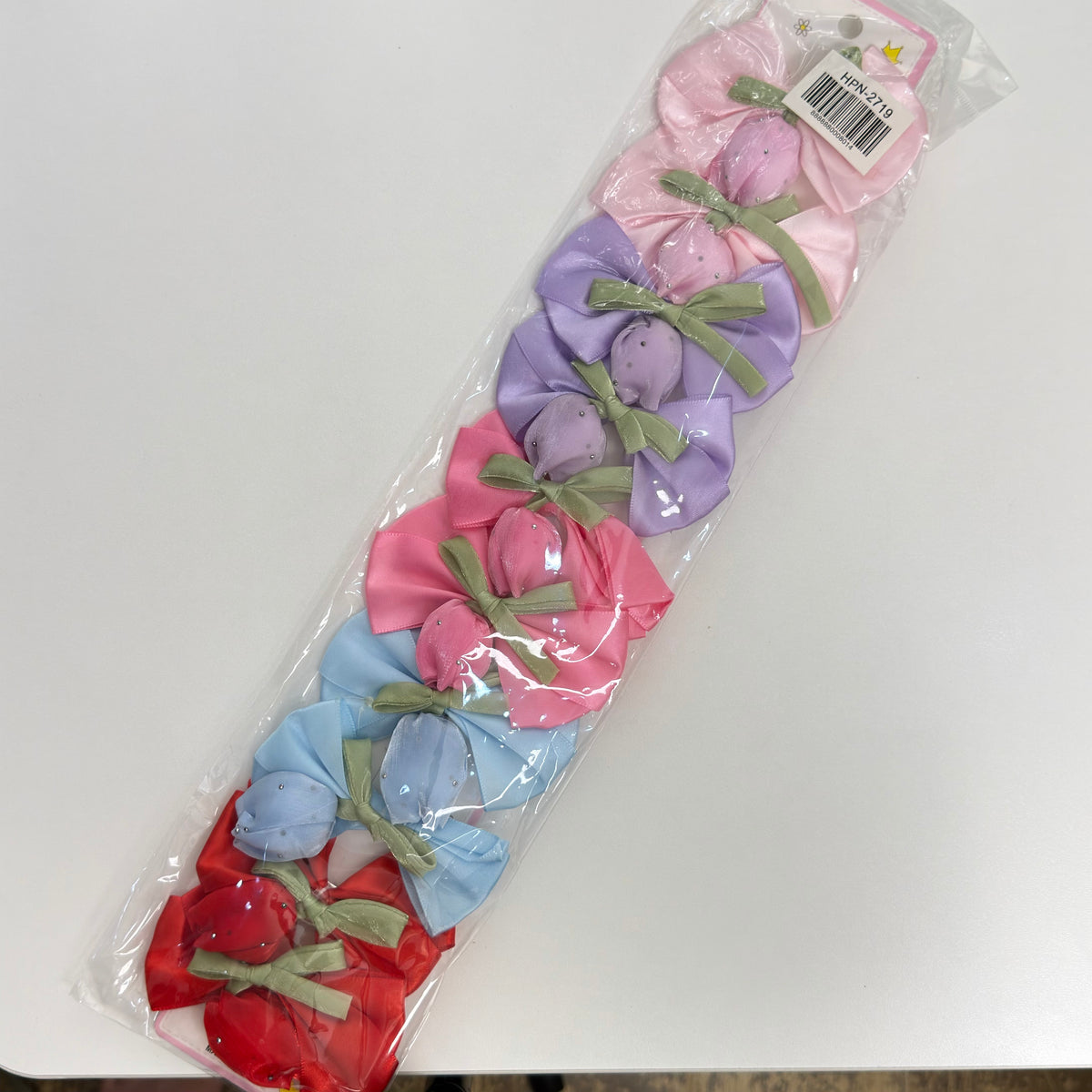 HPN-2719 (10 pcs) Rose Bud Bow Ribbon Hair Clips