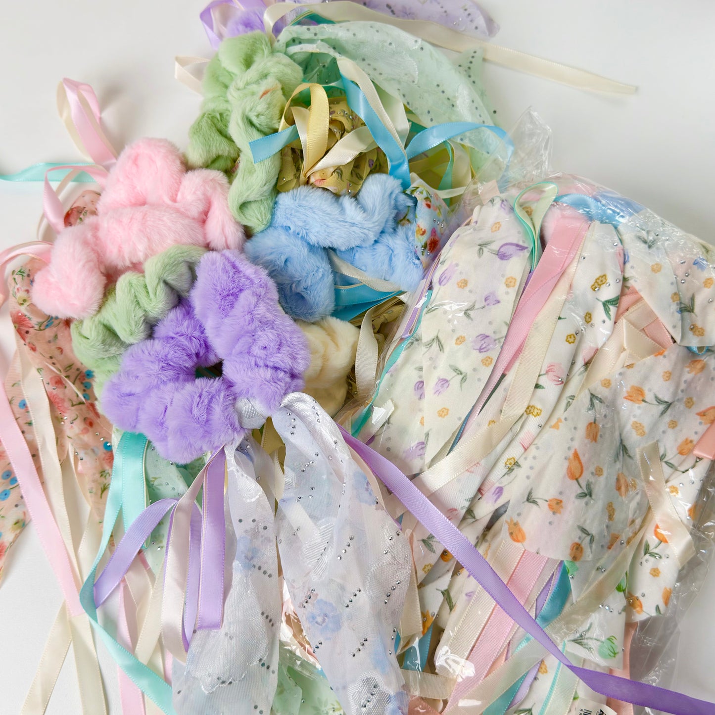 HPN-2742 (10 pcs) Plush Ribbon Scrunchie Hair Tie