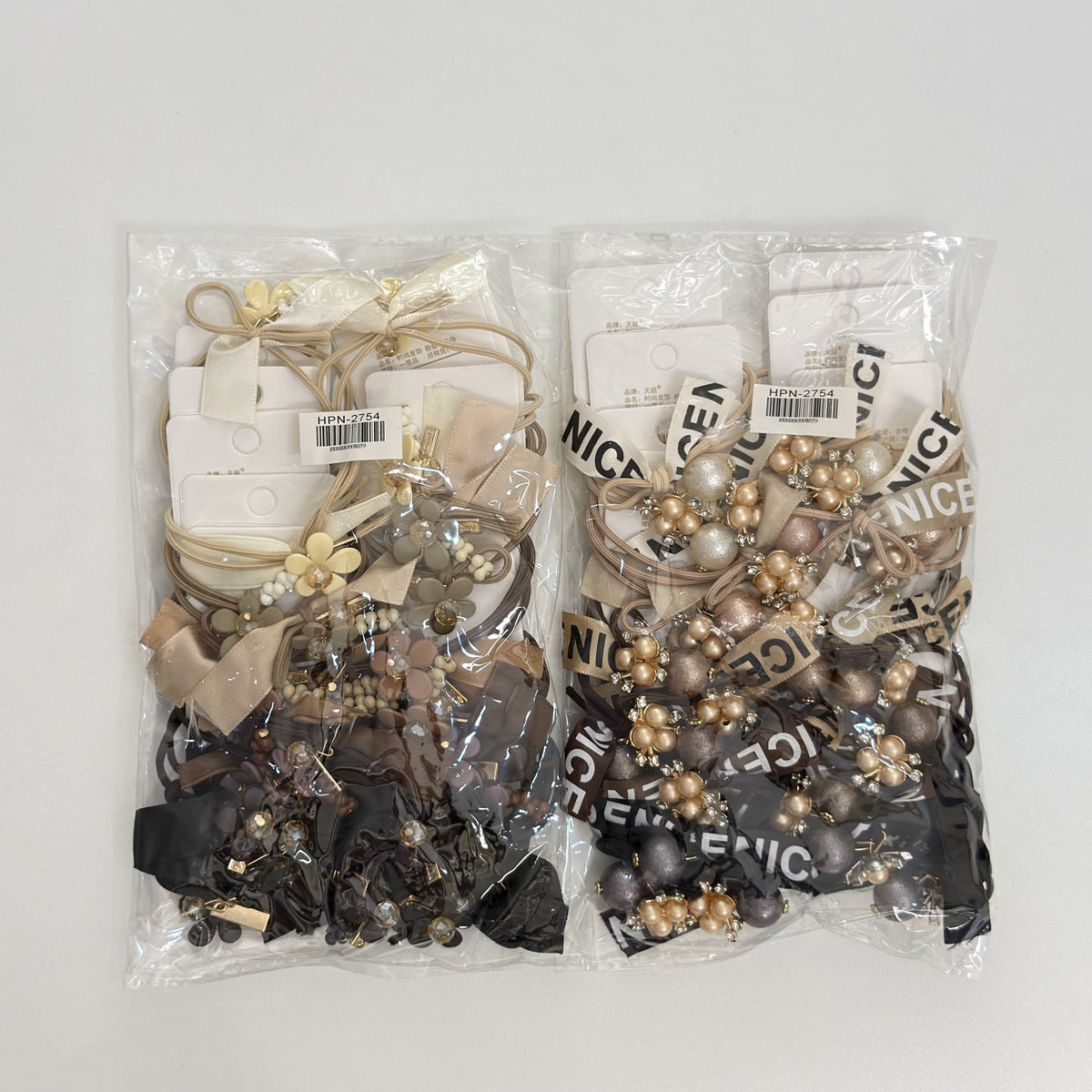 HPN-2754 (12 cards) 2 in 1 Charm Elastic Hair Ties