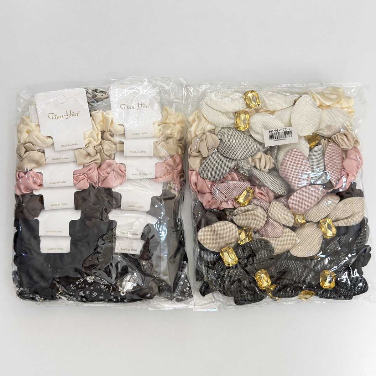 HPN-2756 (24 pcs) Gemstone Bunny Ear Fabric Scrunchie
