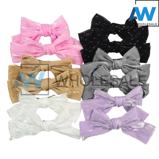 HPN-688 (12 pcs) Sheer Fabric Ribbon Barette Hair Clips