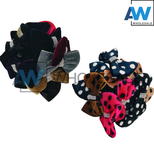 HPN-877 (10 pcs) Diamond Accent Velvet Ribbon Hair Ties