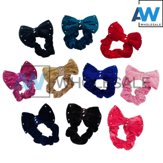 HPN-1476 (10 pcs) Velvet Ribbon Scrunchies Hair Ties