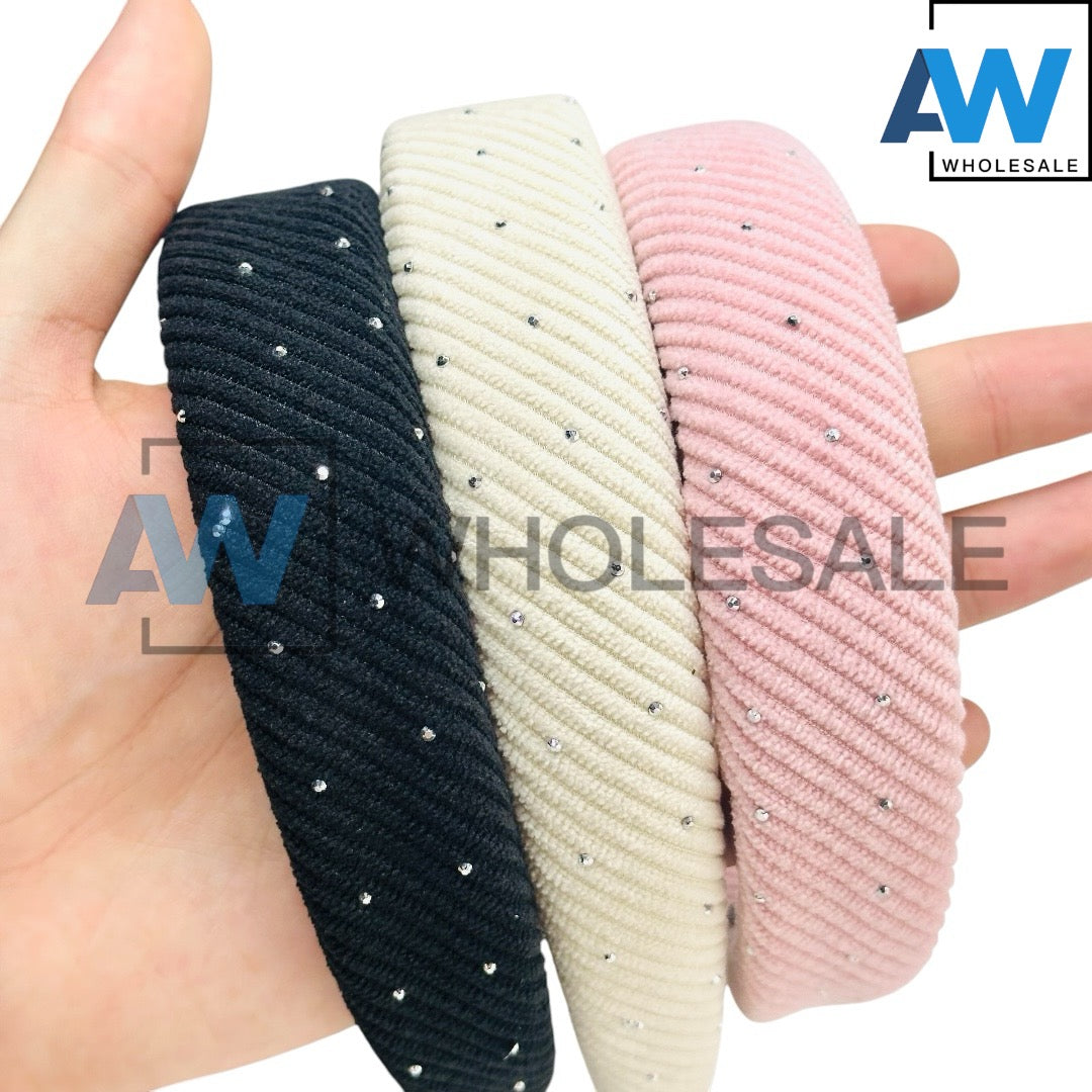 HB-1687 (12 pcs) Rhinestone Fabric Headbands