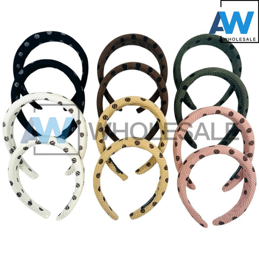 HB-1693 (12 pcs) Polka Dot Fabric Headbands