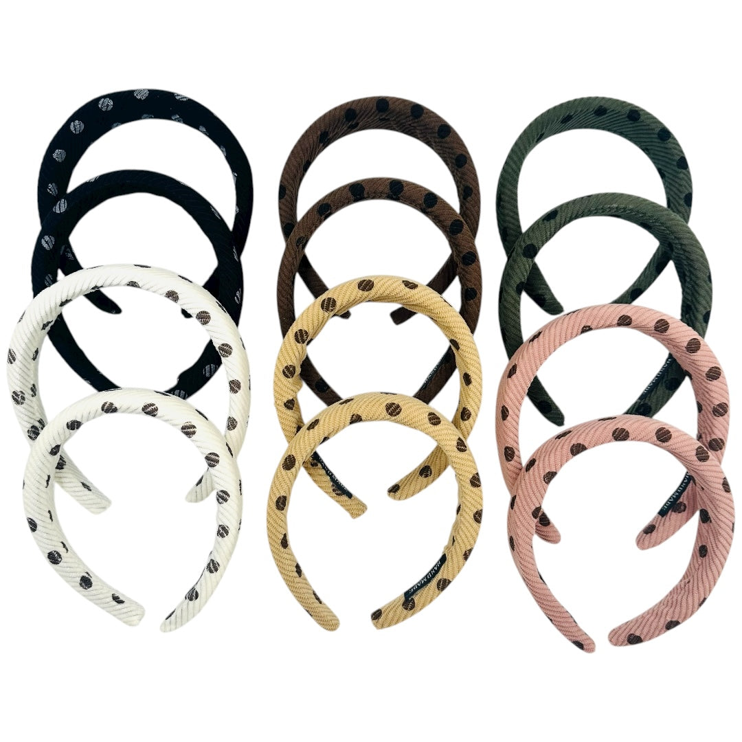HB-1693 (12 pcs) Polka Dot Fabric Headbands