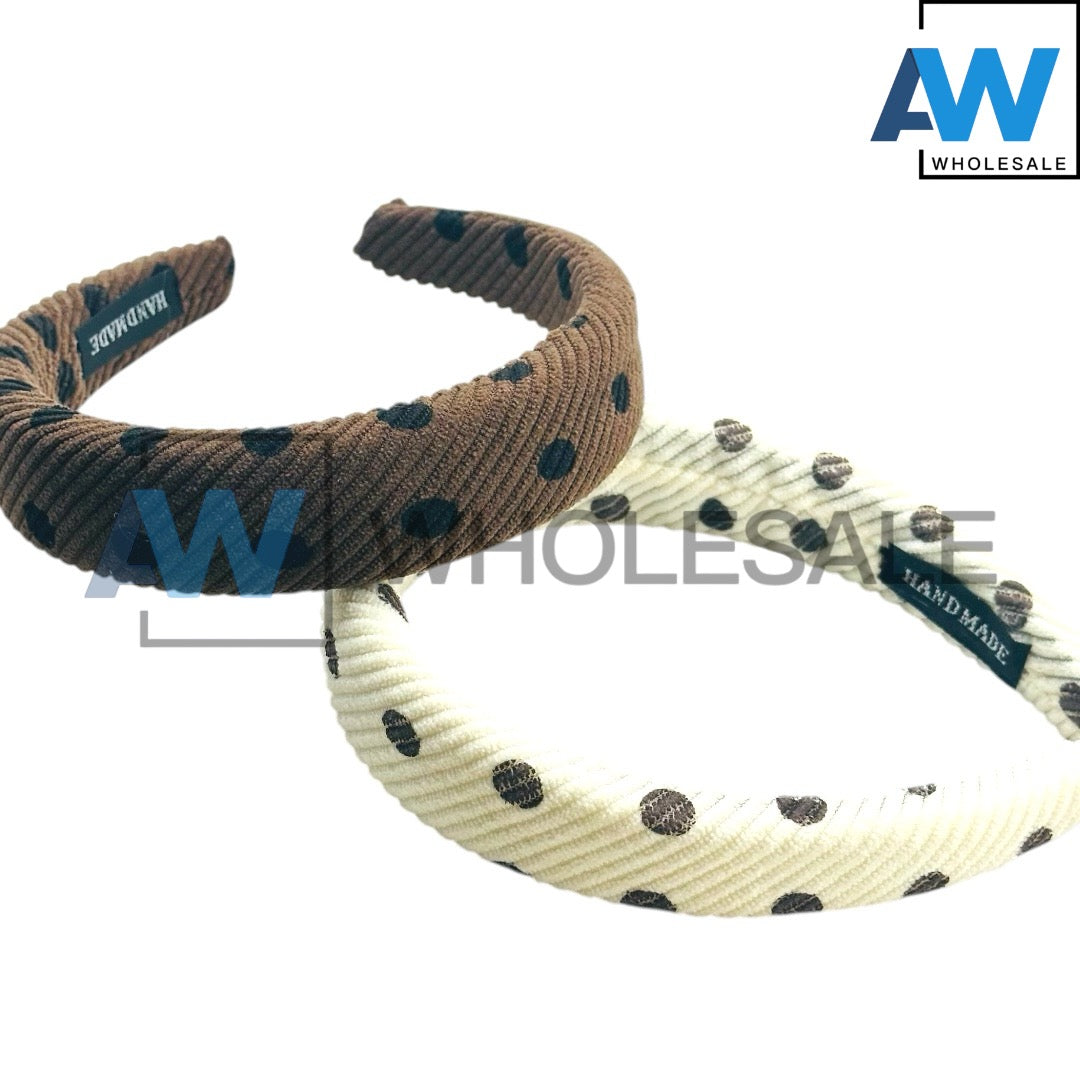 HB-1693 (12 pcs) Polka Dot Fabric Headbands