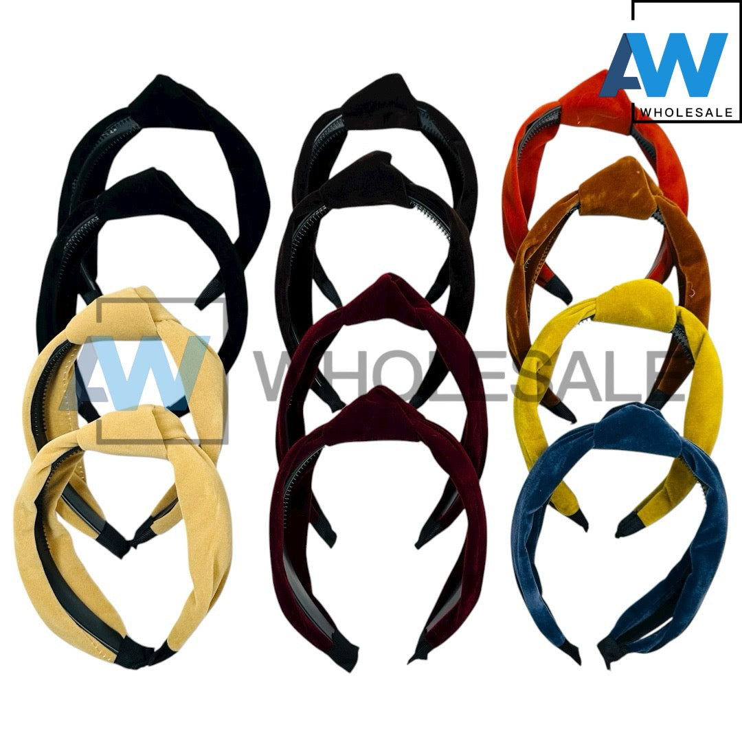 HB-1691 (12 pcs) Velvet Knotted Fabric Headbands