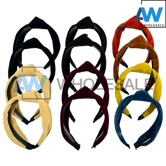 HB-1691 (12 pcs) Velvet Knotted Fabric Headbands