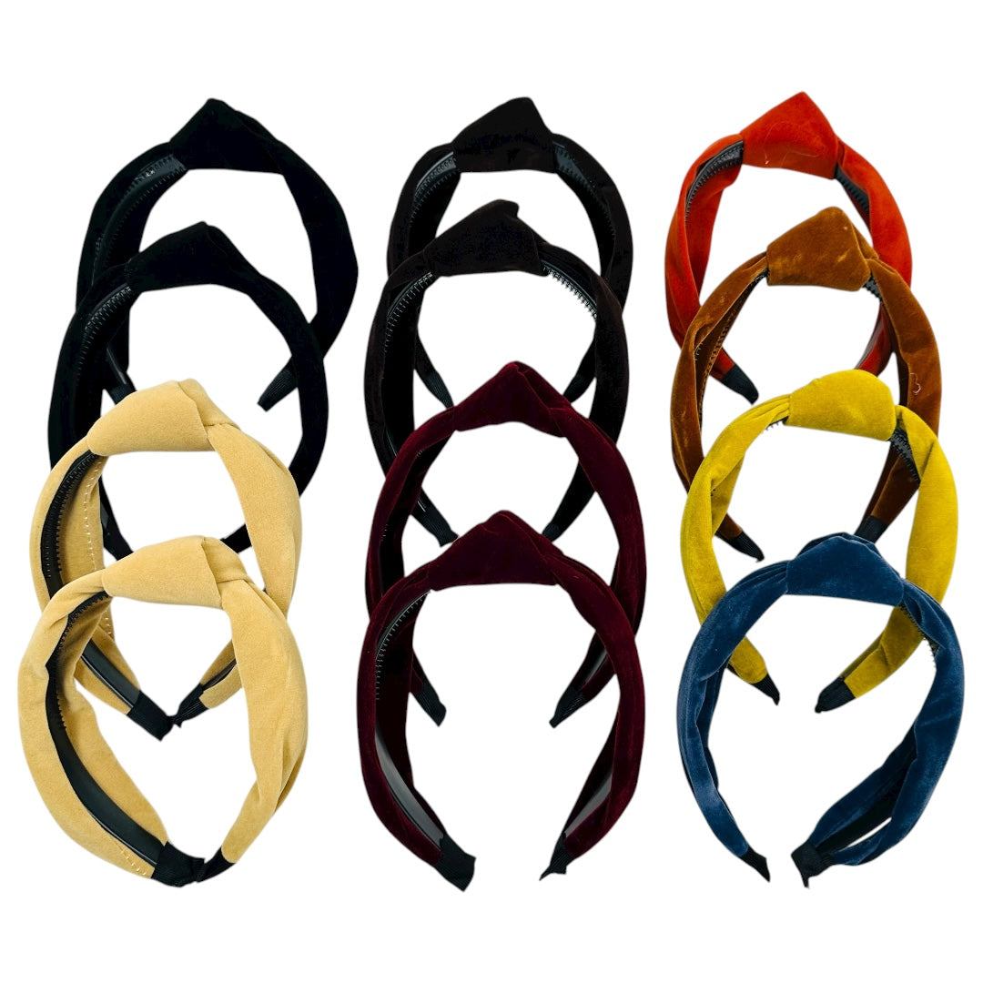 HB-1691 (12 pcs) Velvet Knotted Fabric Headbands