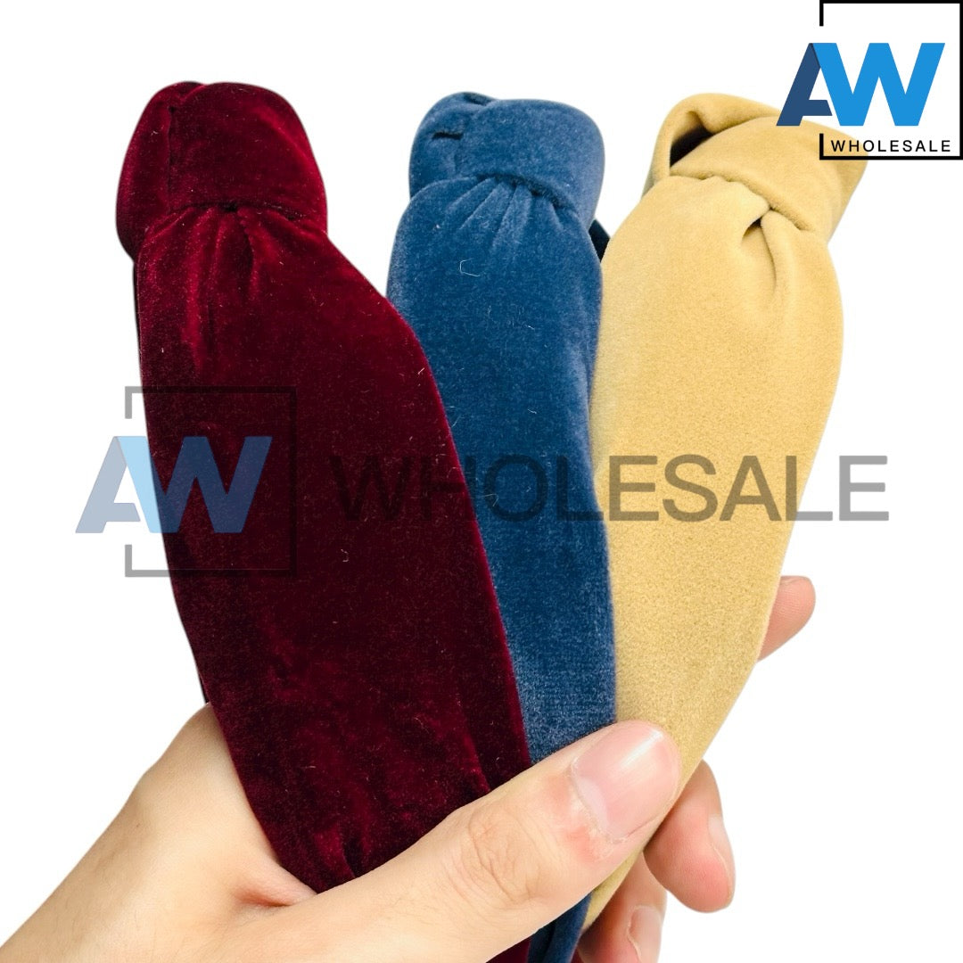 HB-1691 (12 pcs) Velvet Knotted Fabric Headbands