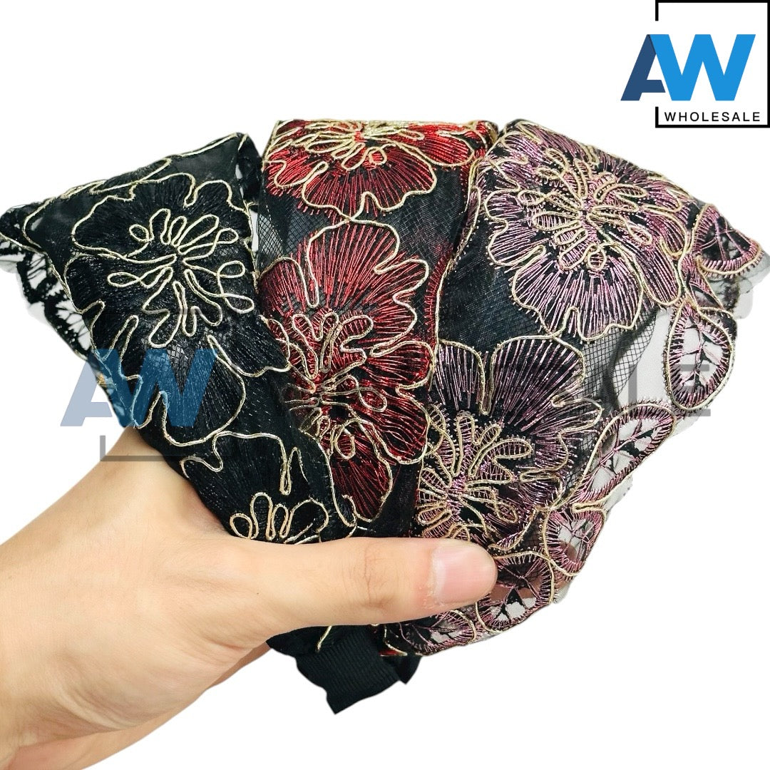 HB-1637 (12 pcs) Lace Fabric Headbands