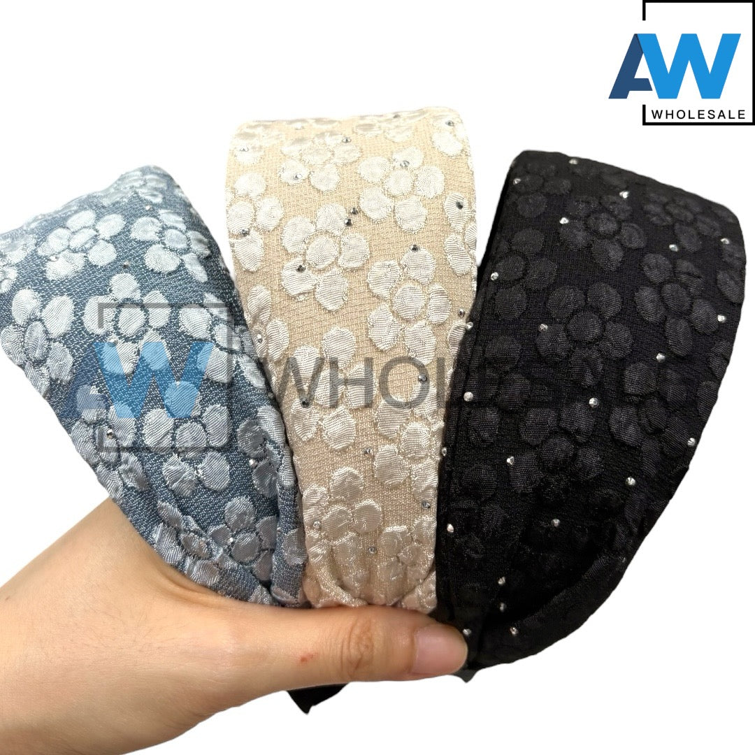 HB-1649 (12 pcs) Flower Pattern Lace Headbands