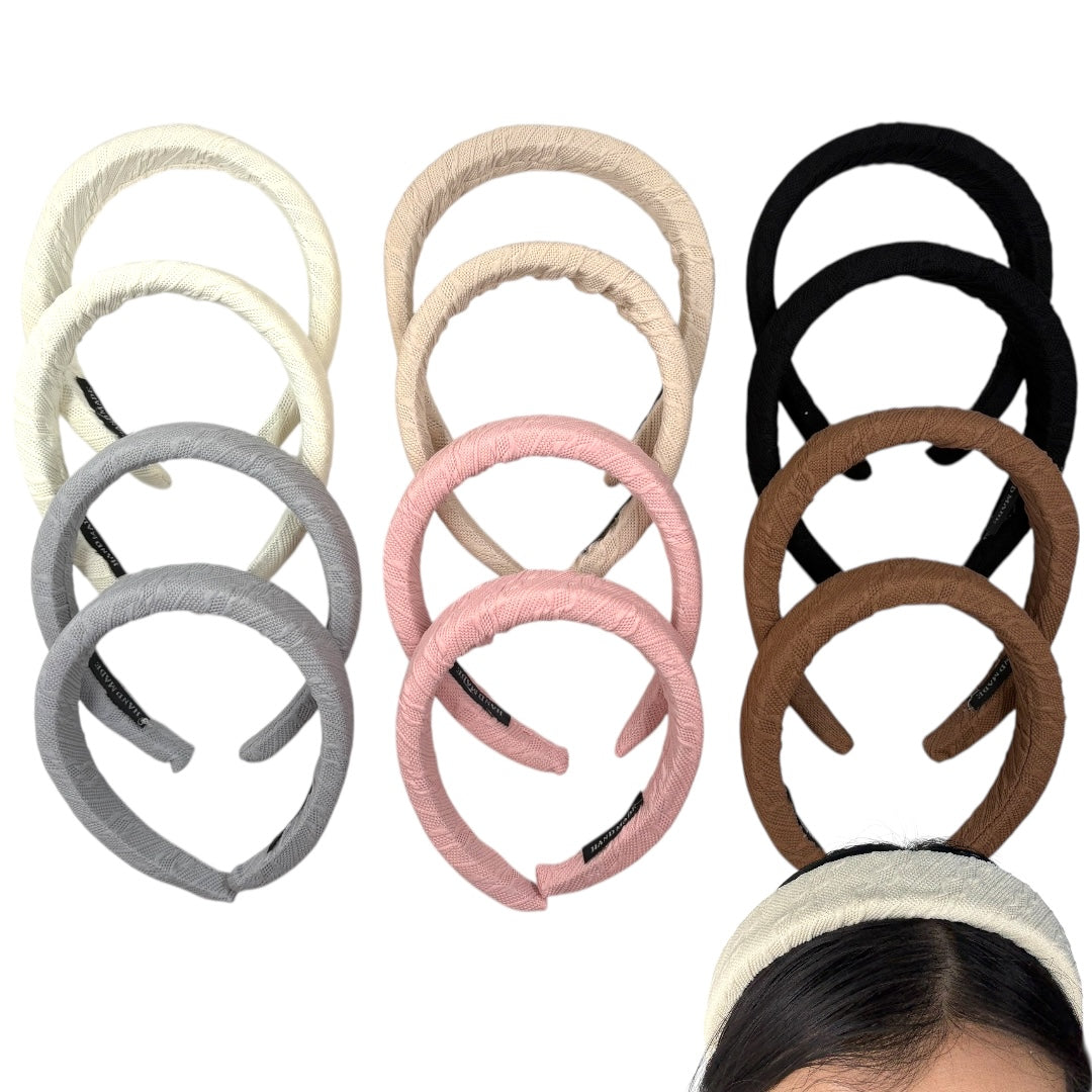 HB-1651 (12 pcs) Pattern Textured Fabric Headbands