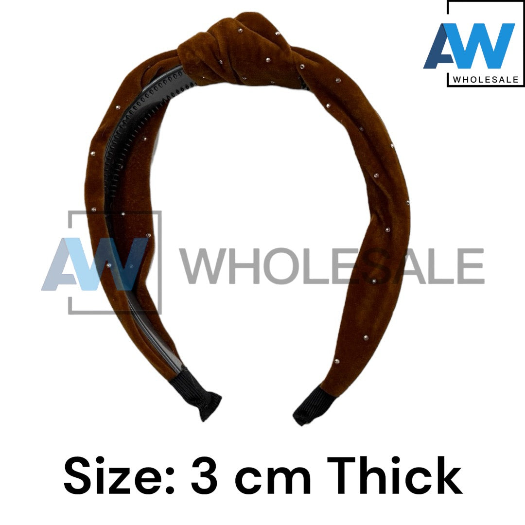 HB-1647 (12 pcs) Mini Bead Velvet Fabric Headbands
