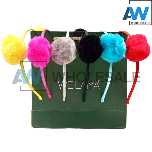 HB-1420 (12 pcs) Faux Fur Pom Pom Headbands