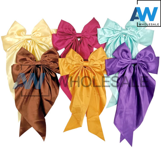 HPN-1776 (12 pcs) Satin Ribbon Tail Barette Hair Clips