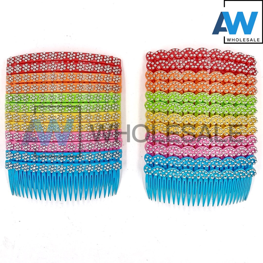 HC-62A (12 pcs) Colored PVC Gemstone Side Combs