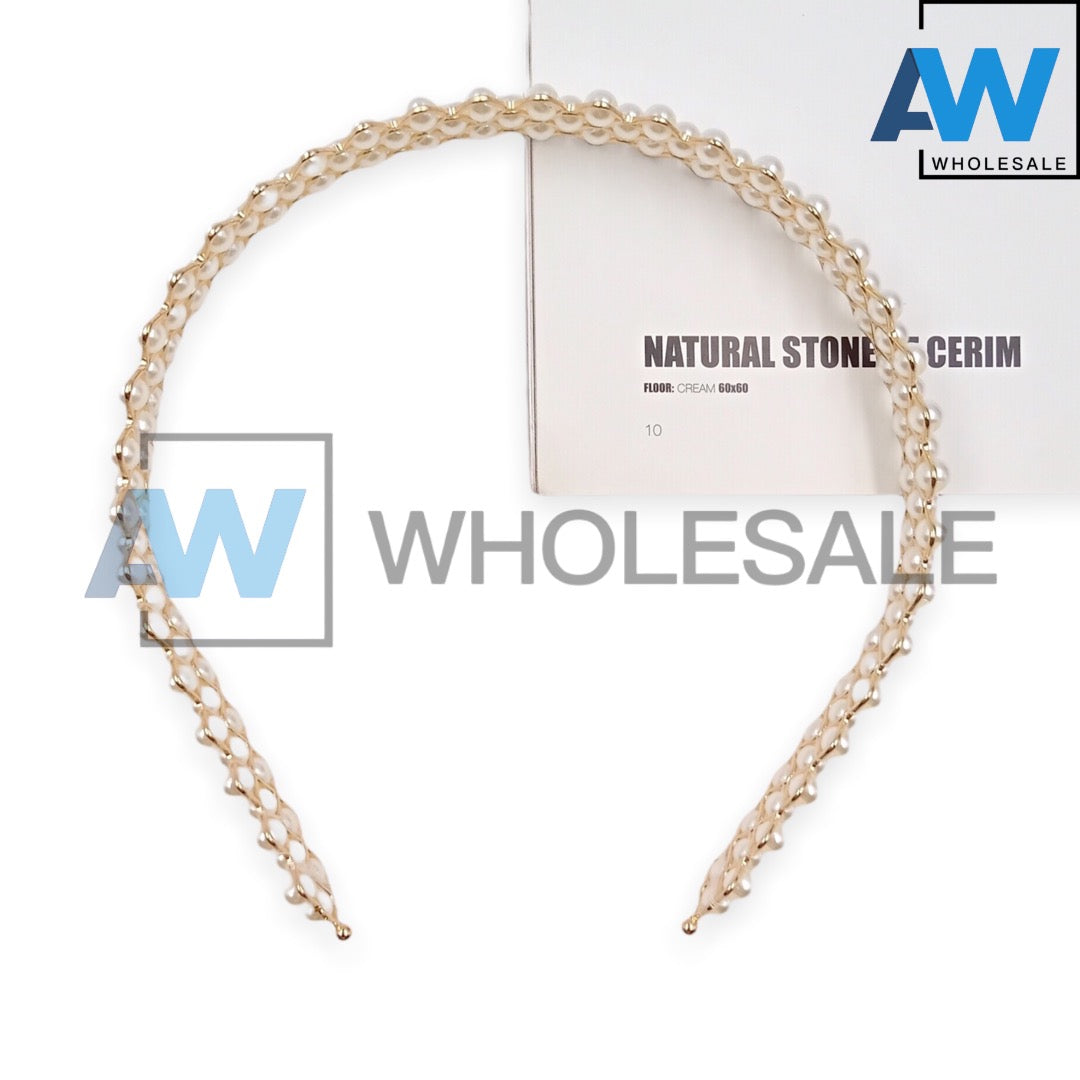 HB-1270 (12 pcs) Pearl Golden Metal Headbands