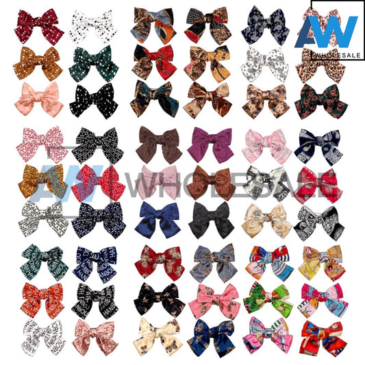 HPN-687 (12 pcs) Satin Bow French Barrette Hair Clips