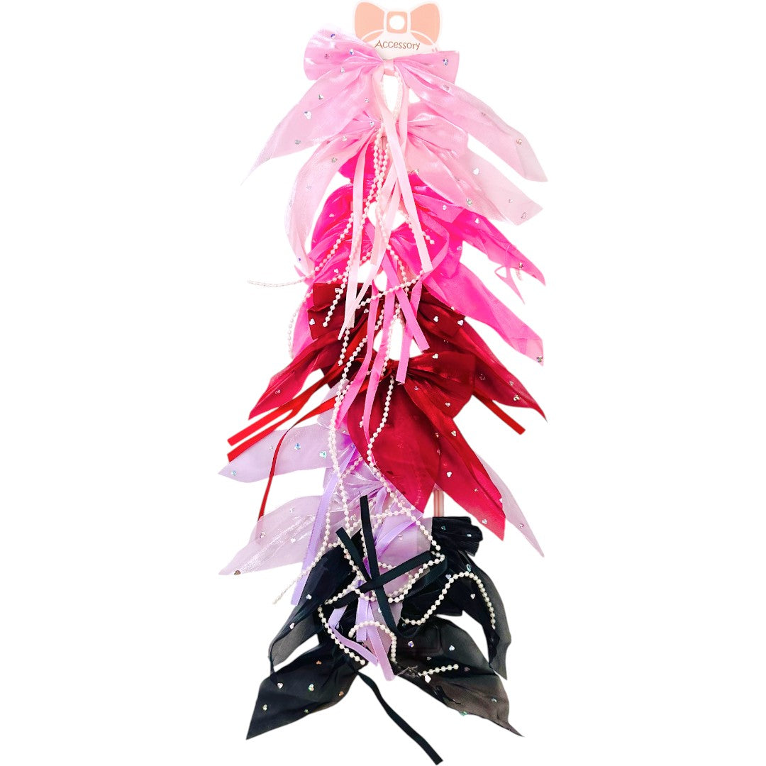 HPN-2413 (10 pcs) Metal Bead Ribbon Hair Clips