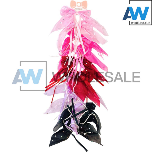 HPN-2413 (10 pcs) Metal Bead Ribbon Hair Clips