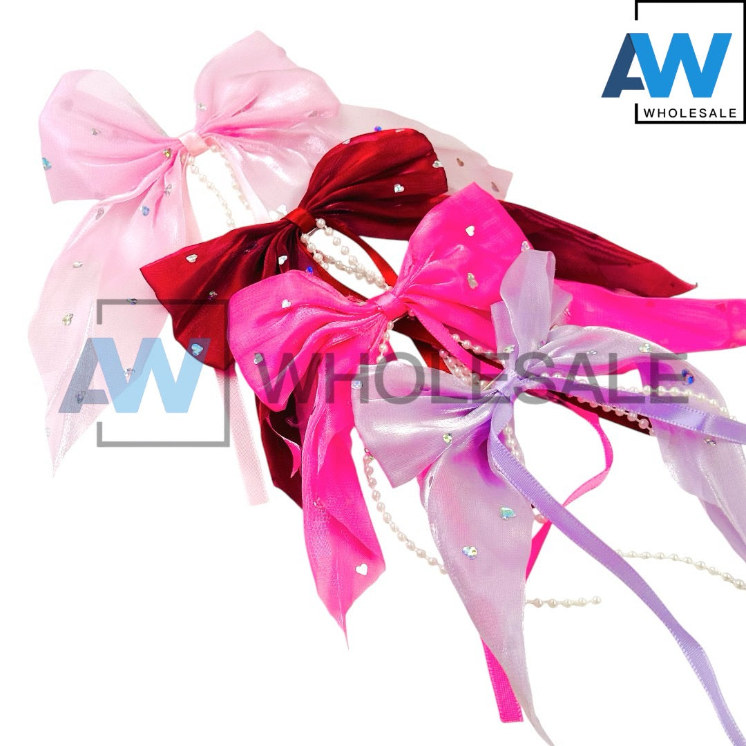 HPN-2413 (10 pcs) Metal Bead Ribbon Hair Clips