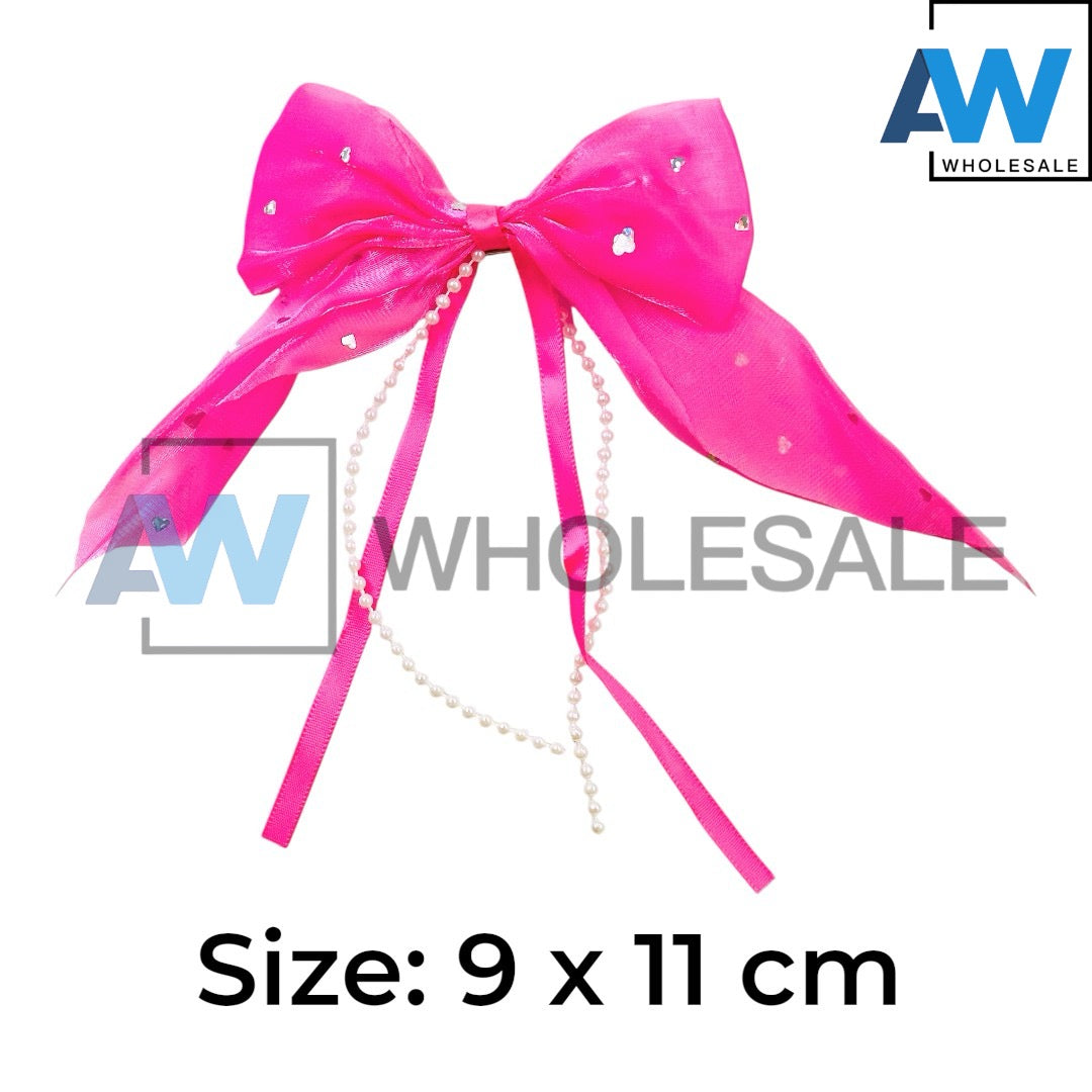 HPN-2413 (10 pcs) Metal Bead Ribbon Hair Clips