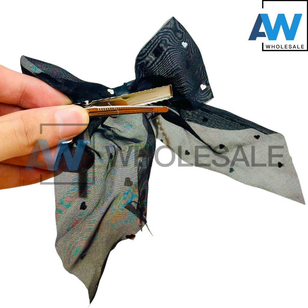 HPN-2413 (10 pcs) Metal Bead Ribbon Hair Clips