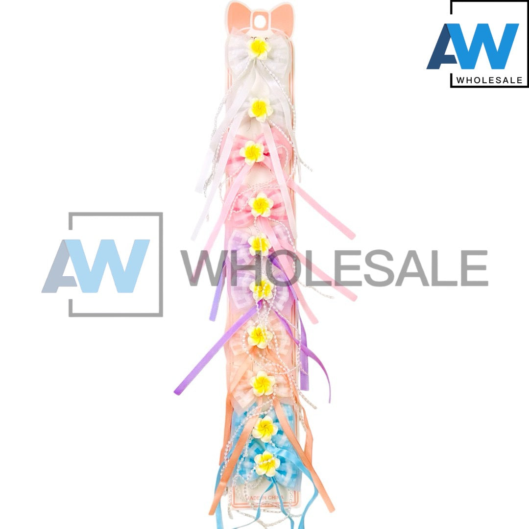HPN-2411 (10 pcs) Flower Ribbon Hair Clips