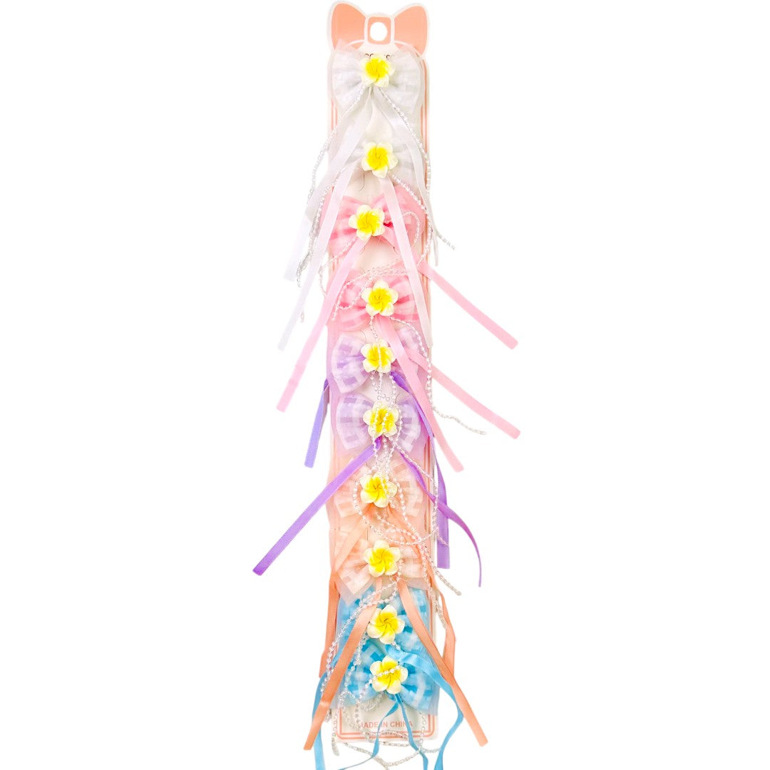 HPN-2411 (10 pcs) Flower Ribbon Hair Clips