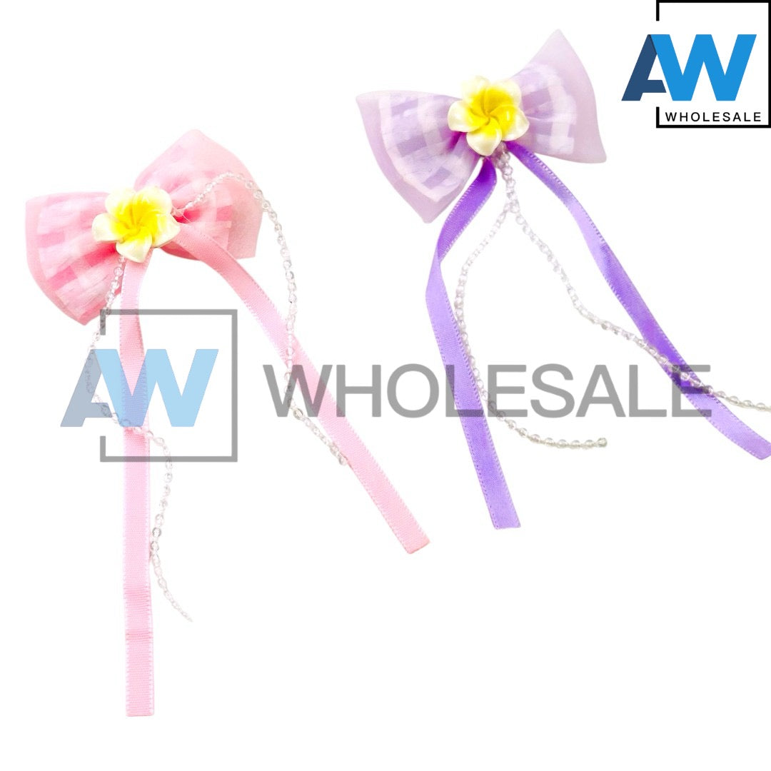 HPN-2411 (10 pcs) Flower Ribbon Hair Clips