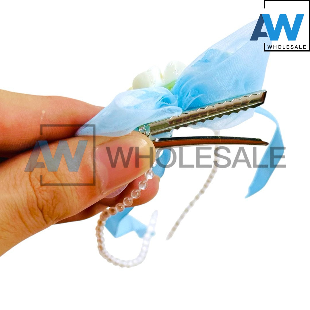 HPN-2411 (10 pcs) Flower Ribbon Hair Clips