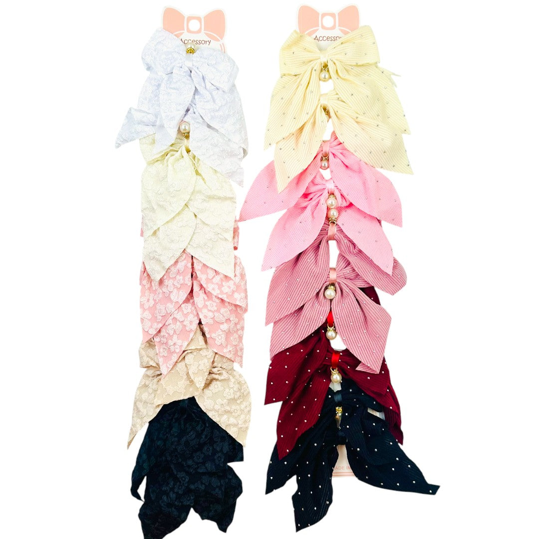 HPN-2412 (10 pcs) Fabric Ribbon with Pearl Ornament Hair Clip