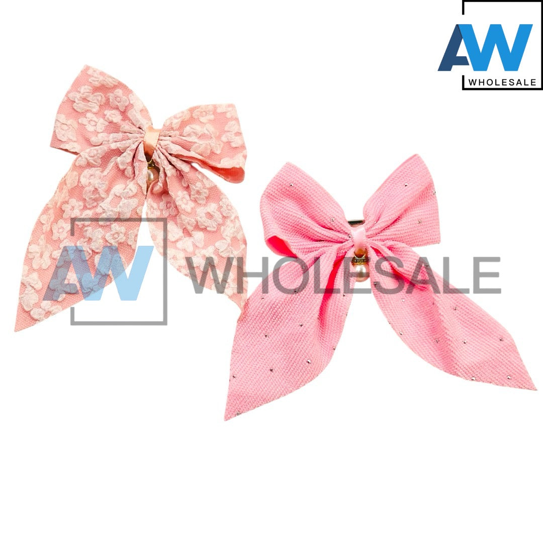 HPN-2412 (10 pcs) Fabric Ribbon with Pearl Ornament Hair Clip