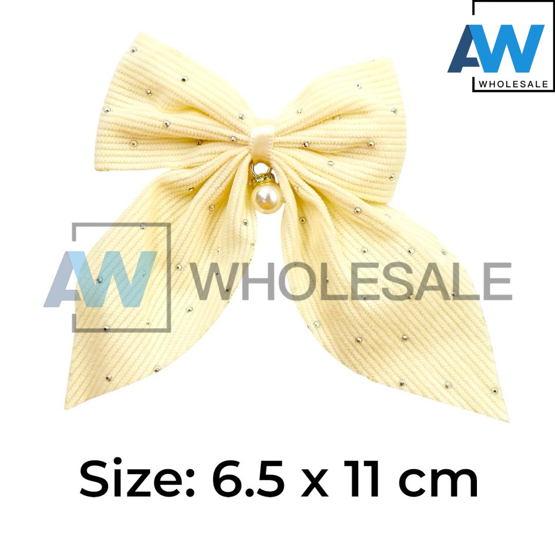 HPN-2412 (10 pcs) Fabric Ribbon with Pearl Ornament Hair Clip