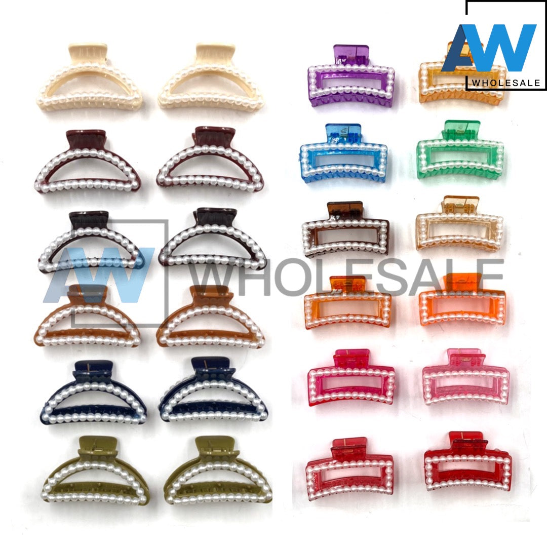 AB-359 (12 pcs) Pearl Transparent Hair Clamps