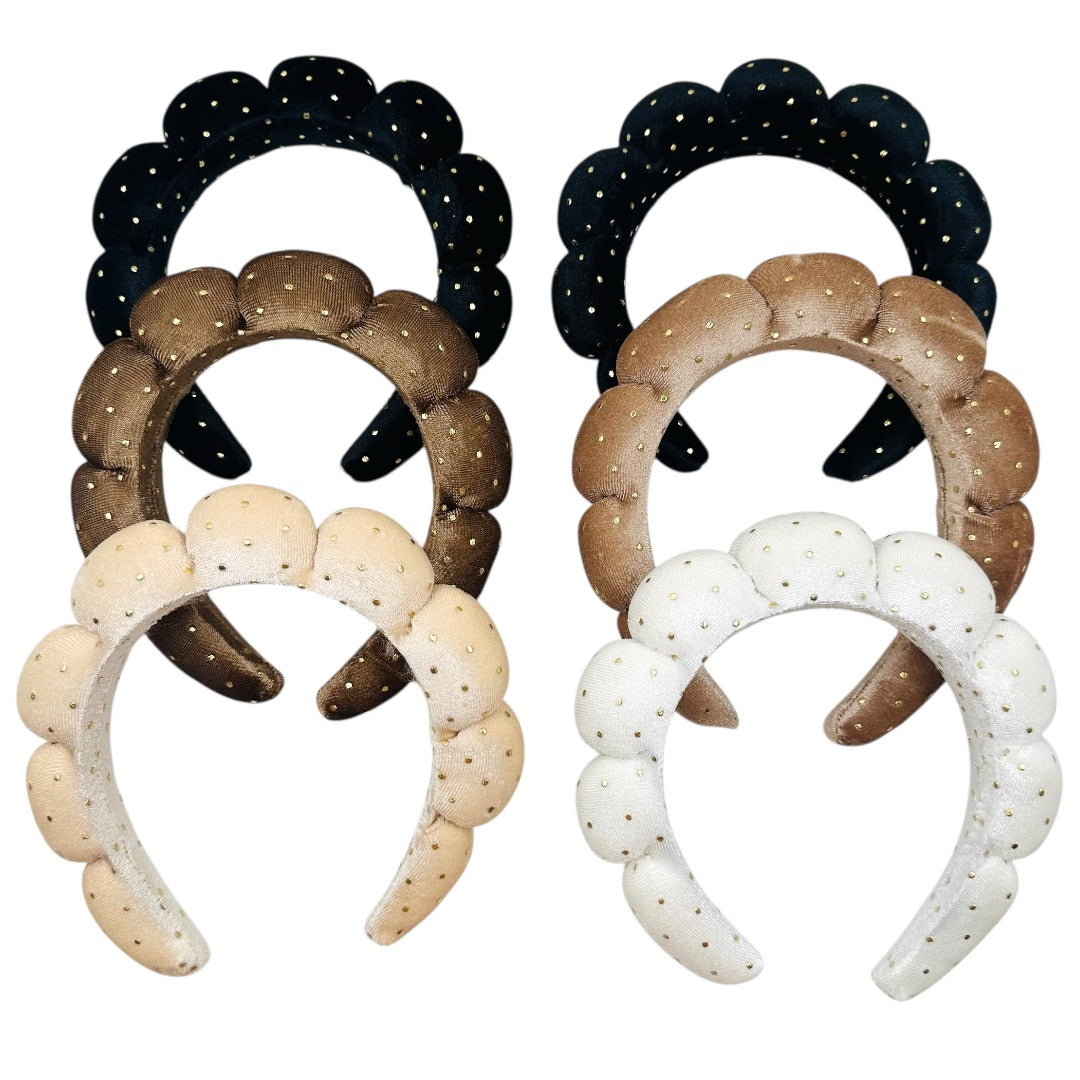 HB-1646 (6 pcs) Golden Dot Plush Headbands