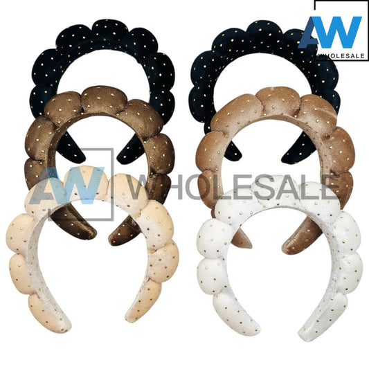 HB-1646 (6 pcs) Golden Dot Plush Headbands
