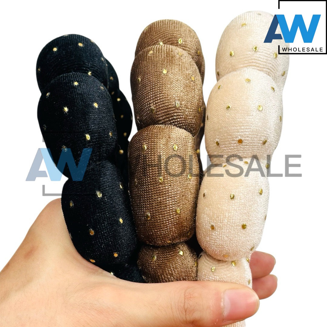 HB-1646 (6 pcs) Golden Dot Plush Headbands