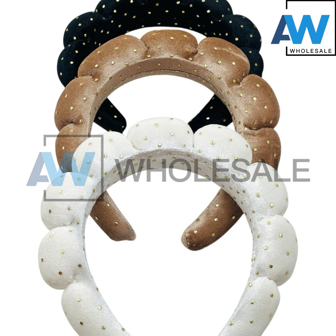 HB-1646 (6 pcs) Golden Dot Plush Headbands