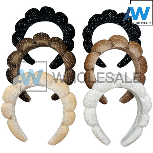HB-1644 (6 pcs) Silver Bead Dot Plush Headbands